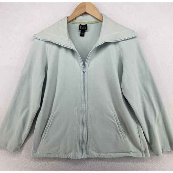 EILEEN FISHER Jacket M Heavy Brushed Jersey Organic Cotton Full Zip Light Blue - Picture 2 of 13